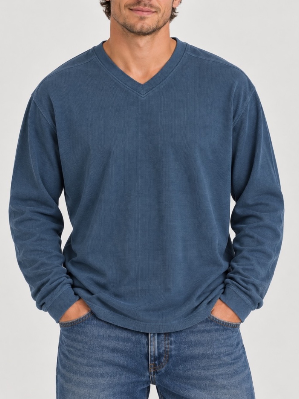 Penmans Long Sleeve Shirt Mens Size Large Blue Layering V-Neck Casual